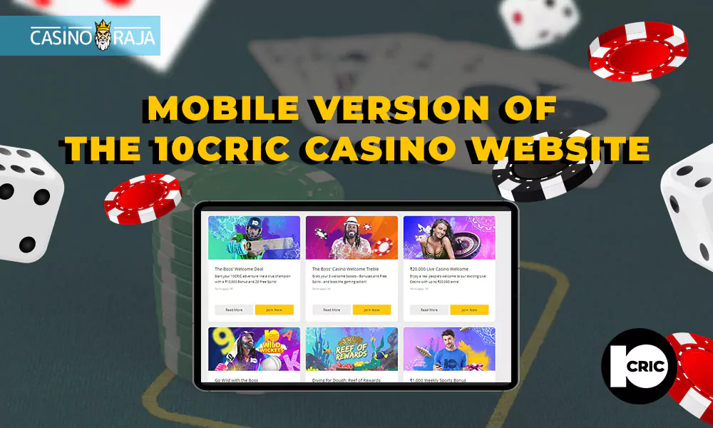 Mobile version of the 10cric casino website