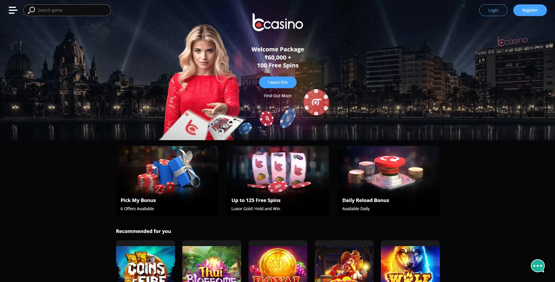 Bcasino layout and navigation