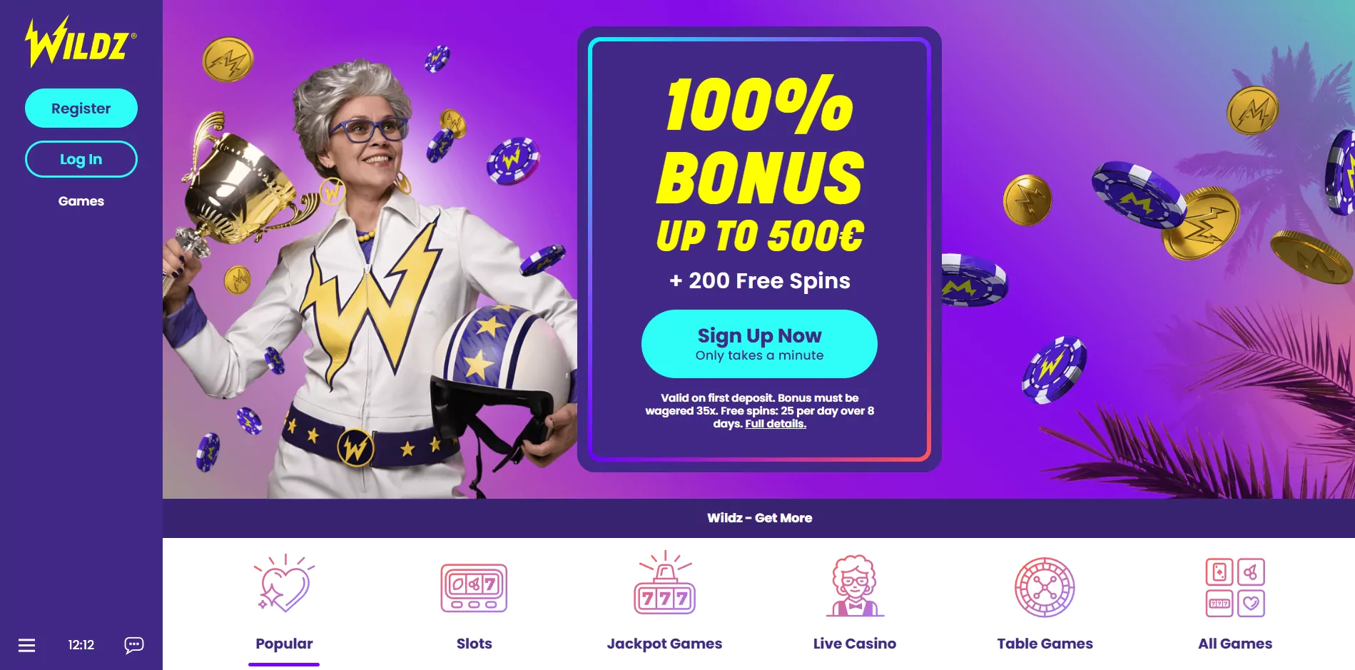 Wildz casino layout and navigation