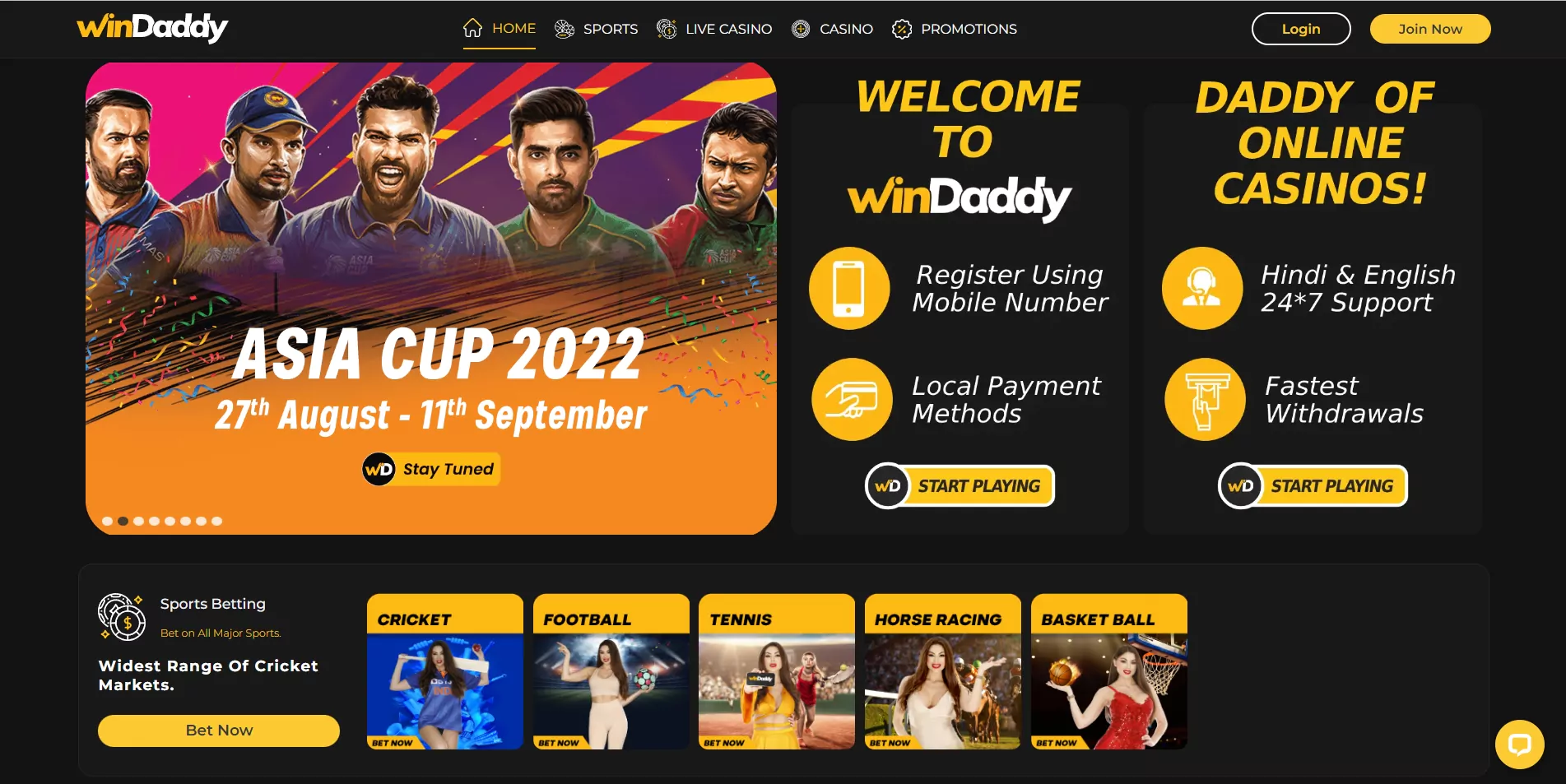 Windaddy casino layout and navigation