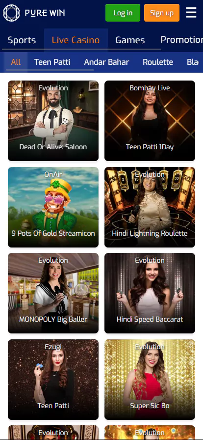 purewin app live casino